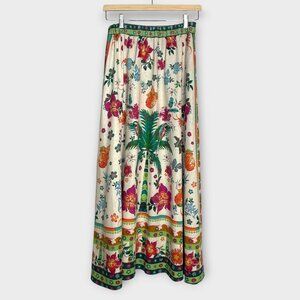 Rachel Zoe Linen Blend Midi Skirt SMALL Resortcore Tropical